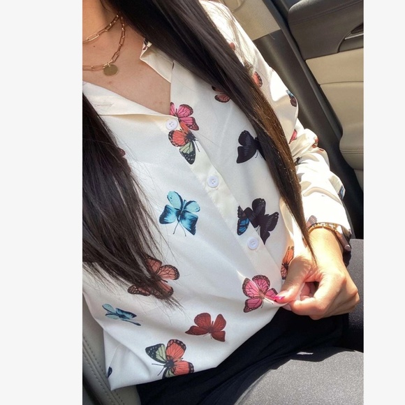 021 Boho Butterfly Print Button down Top Work Office - Picture 2 of 8